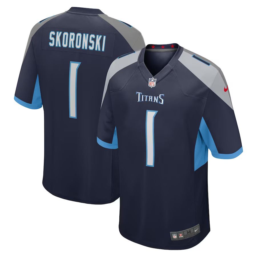 Men Tennessee Titans 1 Peter Skoronski Nike Navy 2023 NFL Draft First Round Pick Game Jersey